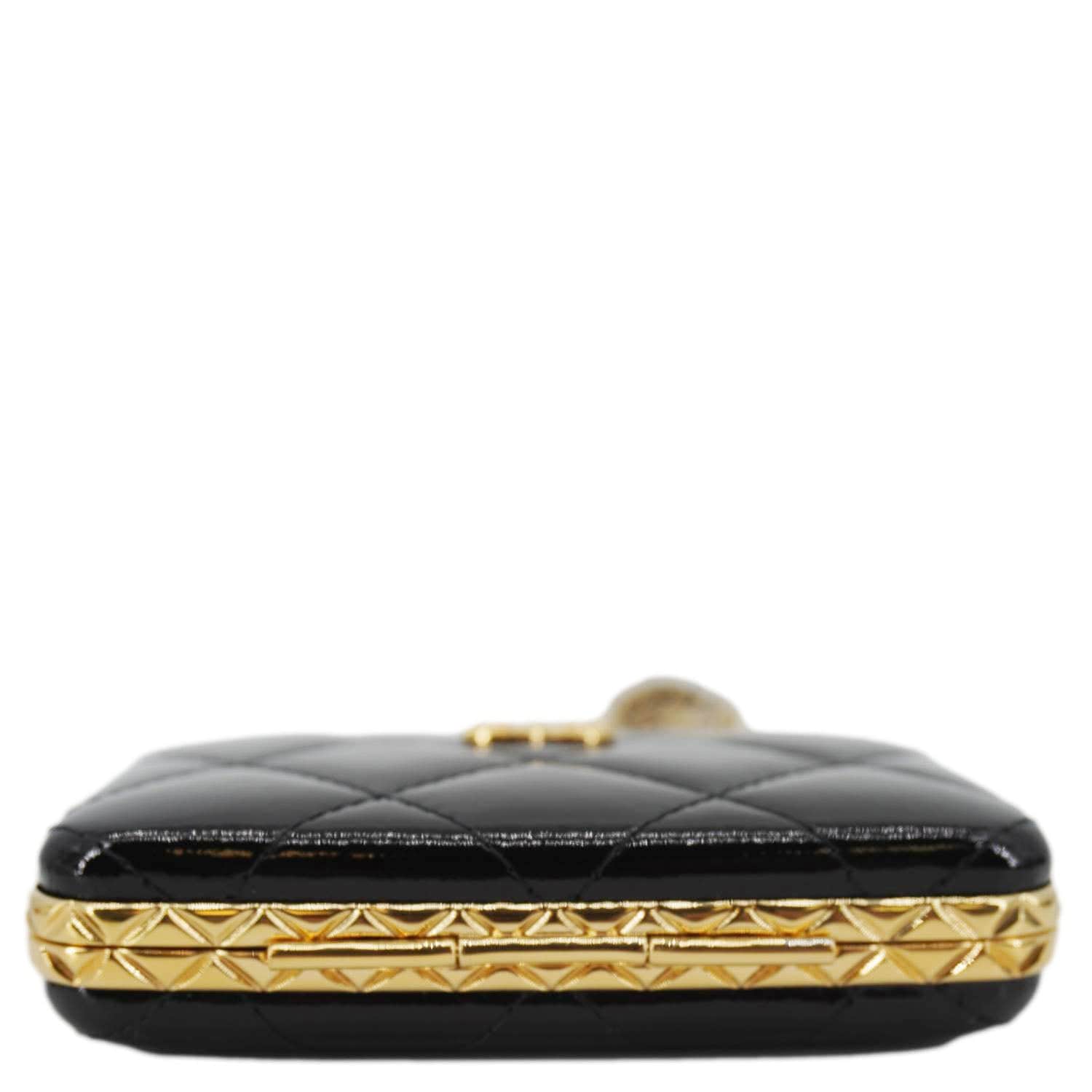 CHANEL Framed Box Mini Quilted Patent Leather Chain Clutch Bag Black
