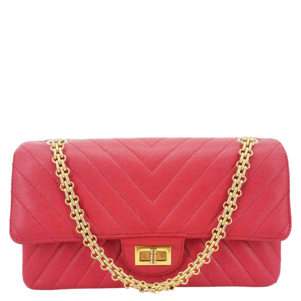 CHANEL 2.55 Reissue Double Flap Chevron Leather Shoulder Bag Pink