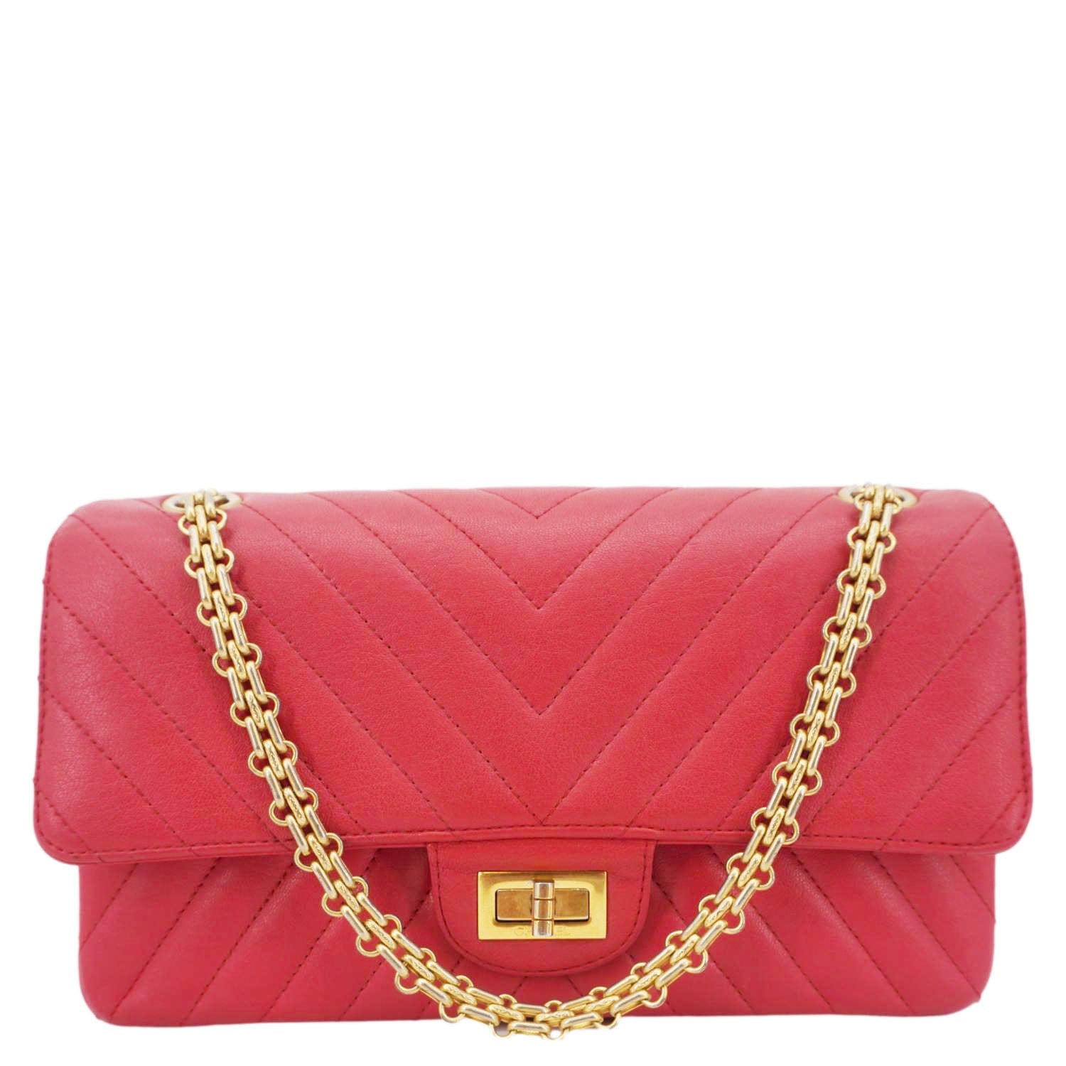 CHANEL 2.55 Reissue Double Flap Chevron Leather Shoulder Bag Pink