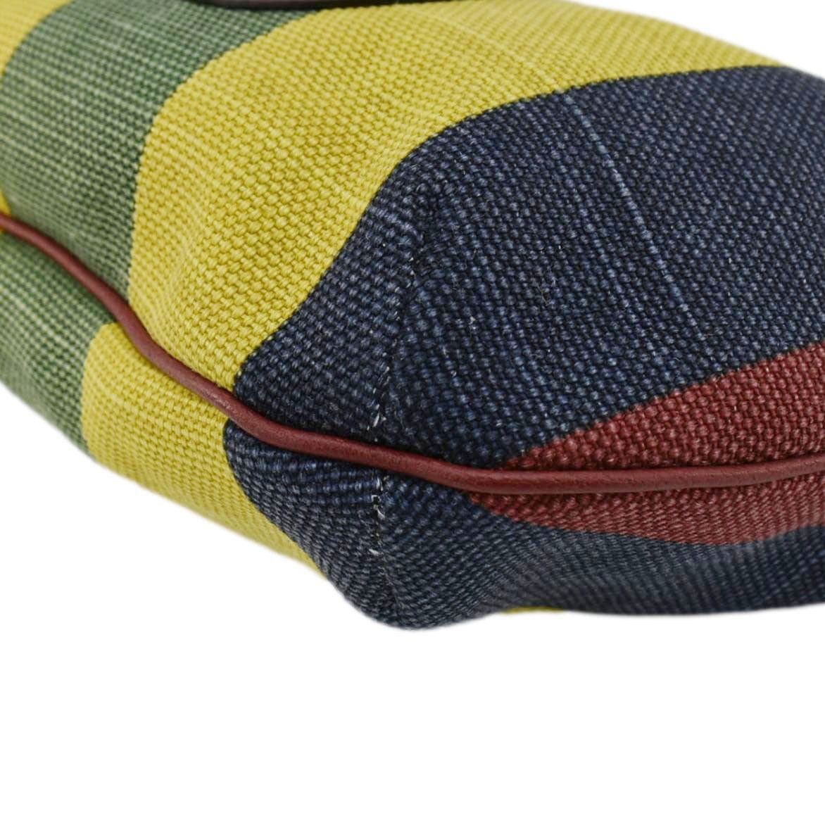GUCCI Baiadera Stripe Script Logo Half Moon Canvas Shoulder Bag Multicolor 626422