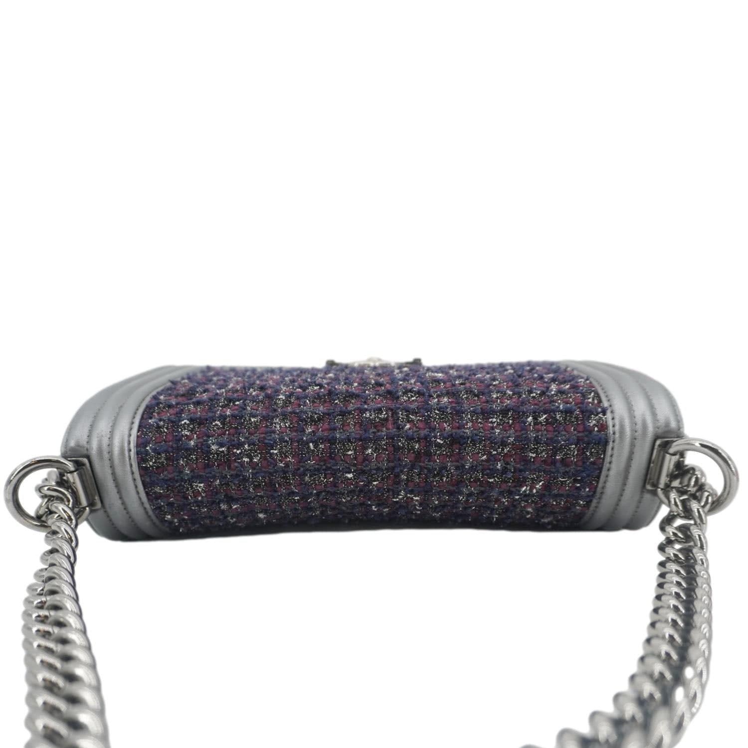 CHANEL Boy Flap Tweed Bag Shoulder Bag Silver