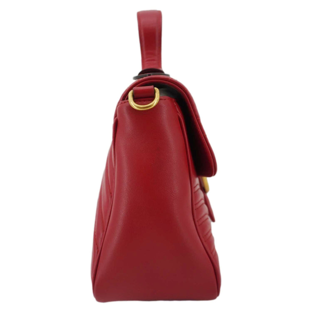 GUCCI GG Marmont Leather Top Handle Crossbody Bag Red 498110