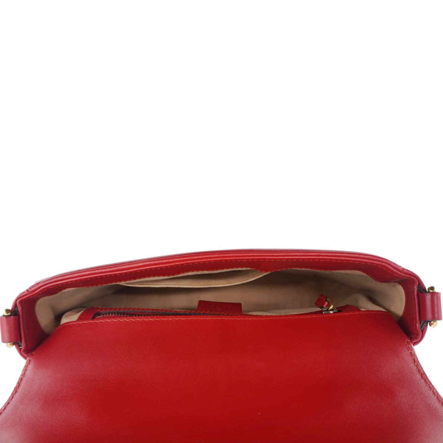 GUCCI GG Marmont Leather Top Handle Crossbody Bag Red 498110