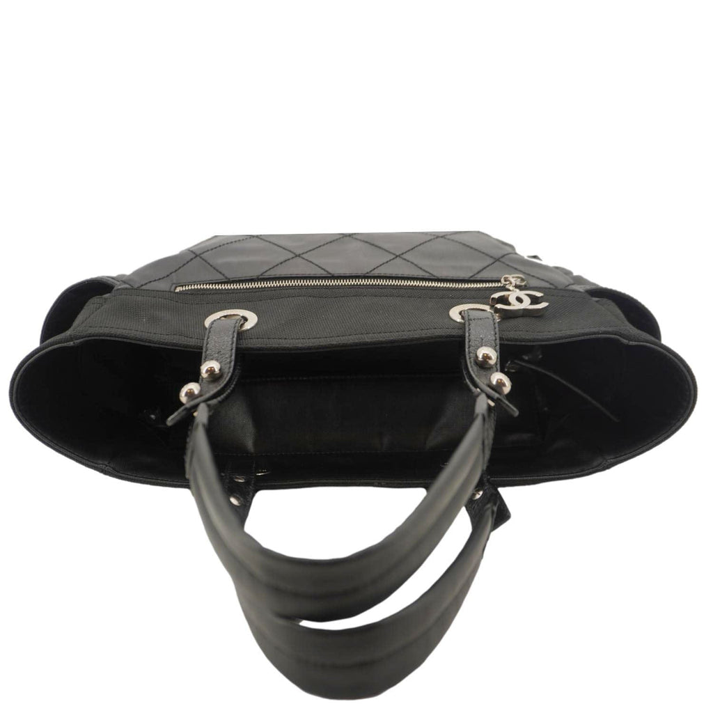 CHANEL Paris Biarritz Quilted Coated Canvas Grand Shopping Tote Bag Black