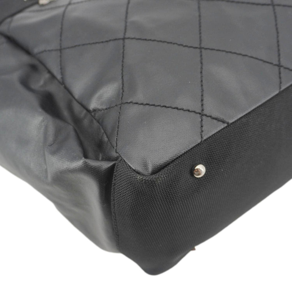 CHANEL Paris Biarritz Quilted Coated Canvas Grand Shopping Tote Bag Black