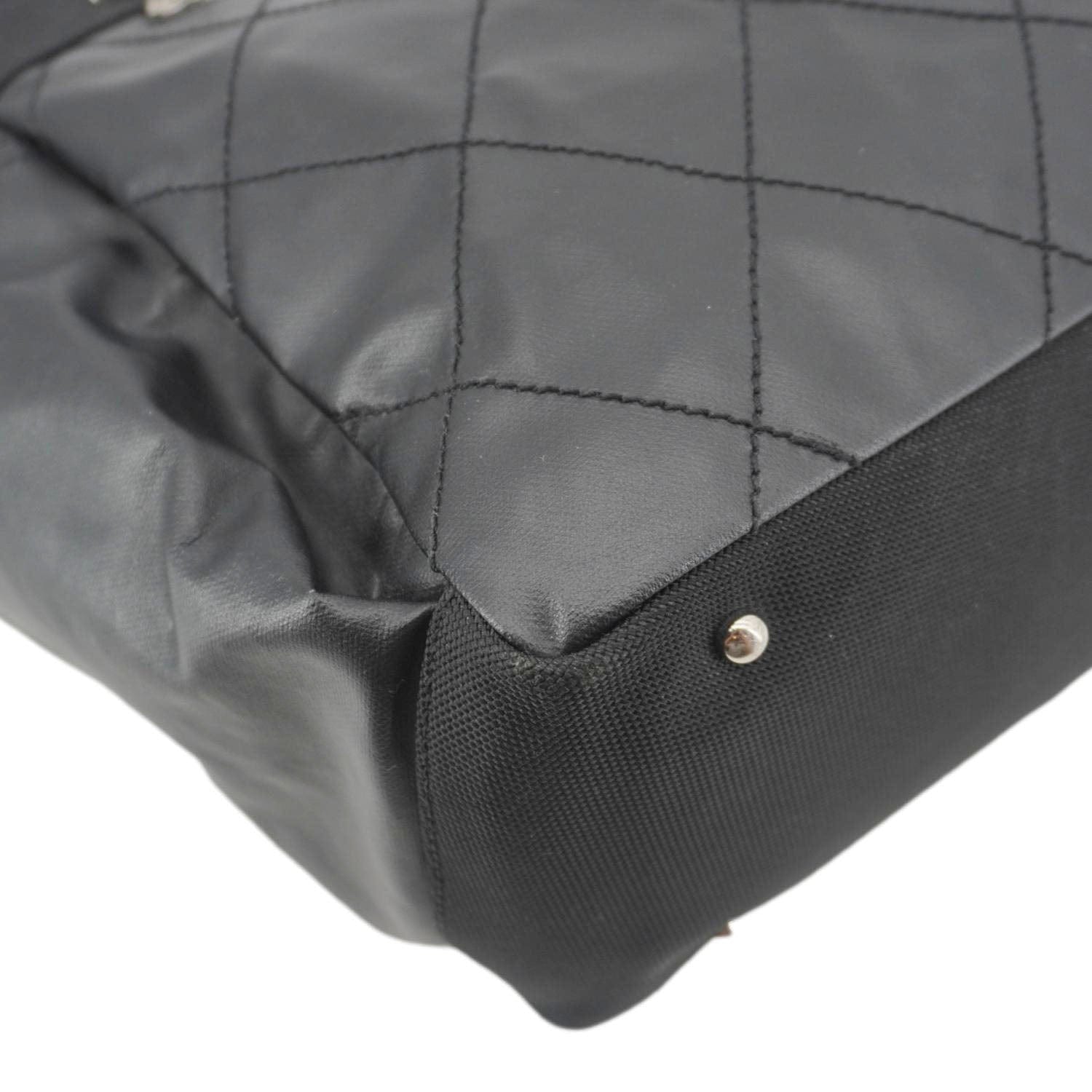 CHANEL Paris Biarritz Quilted Coated Canvas Grand Shopping Tote Bag Black