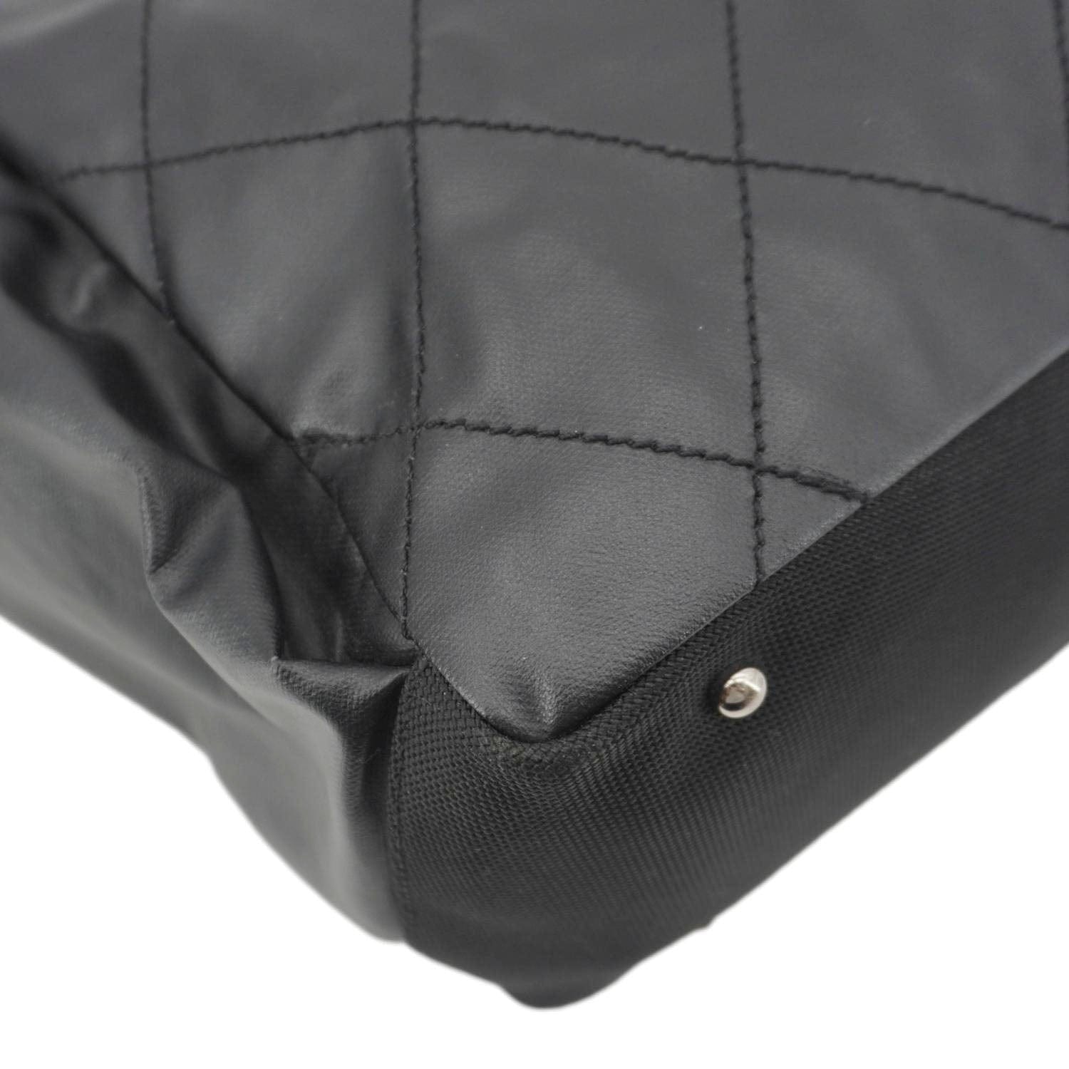 CHANEL Paris Biarritz Quilted Coated Canvas Grand Shopping Tote Bag Black