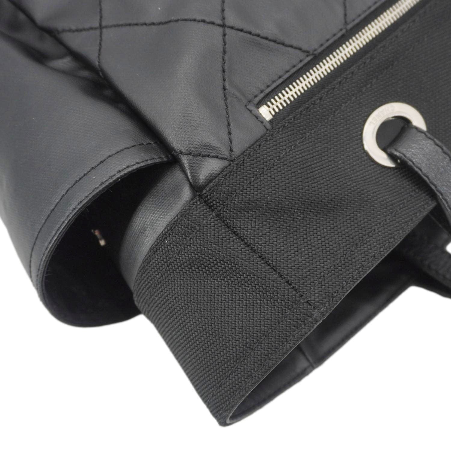 CHANEL Paris Biarritz Quilted Coated Canvas Grand Shopping Tote Bag Black