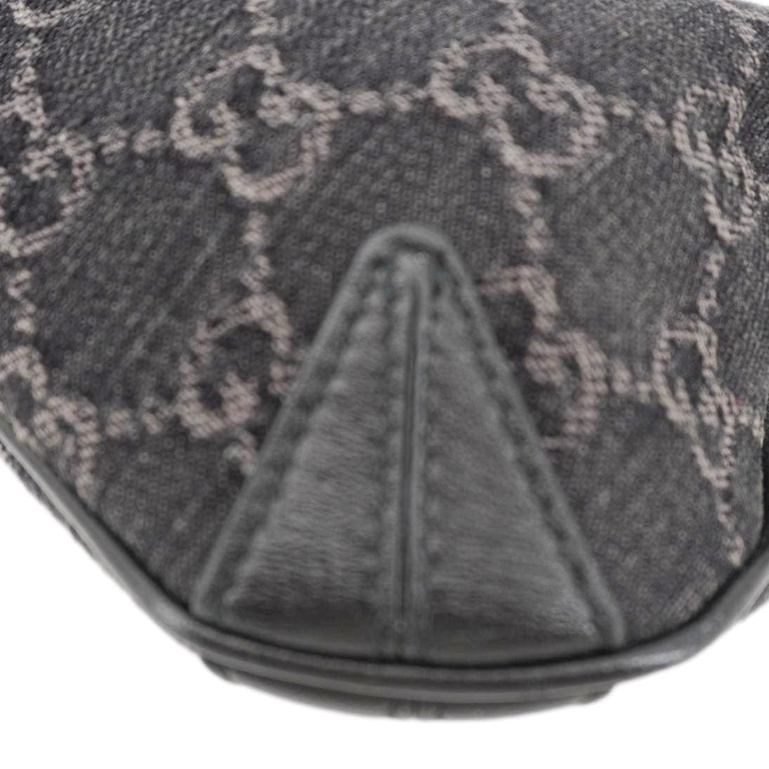 GUCCI Horsebit Slim Small GG Monogram Denim Hobo Shoulder Bag Black 774719