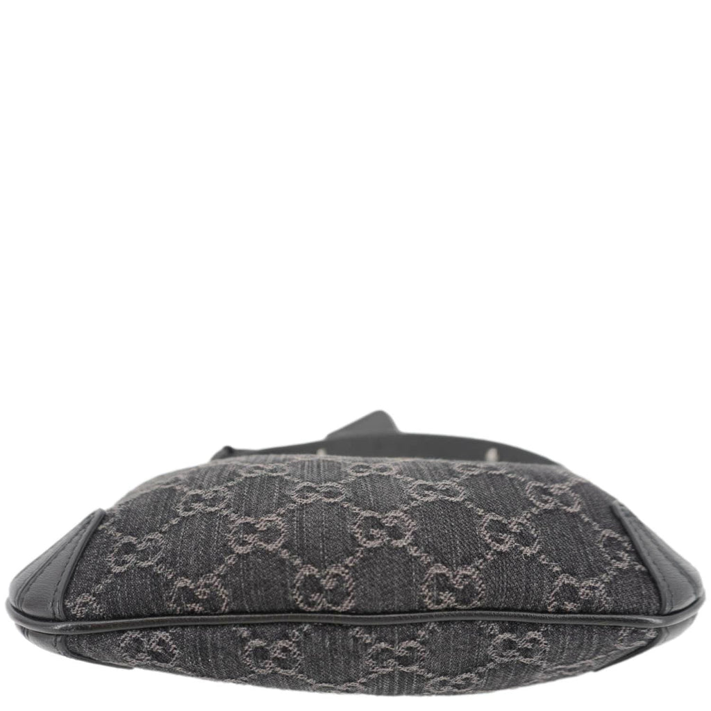 GUCCI Horsebit Slim Small GG Monogram Denim Hobo Shoulder Bag Black 774719
