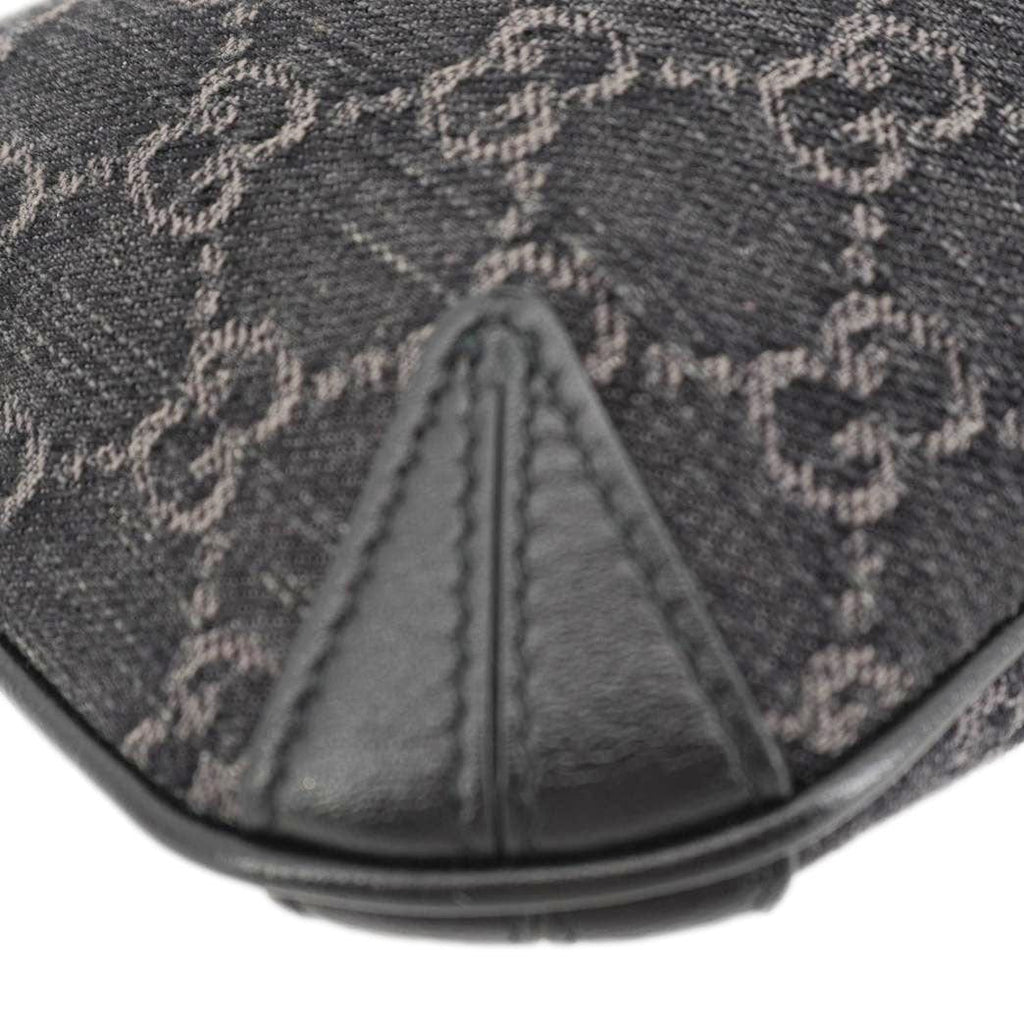 GUCCI Horsebit Slim Small GG Monogram Denim Hobo Shoulder Bag Black 774719