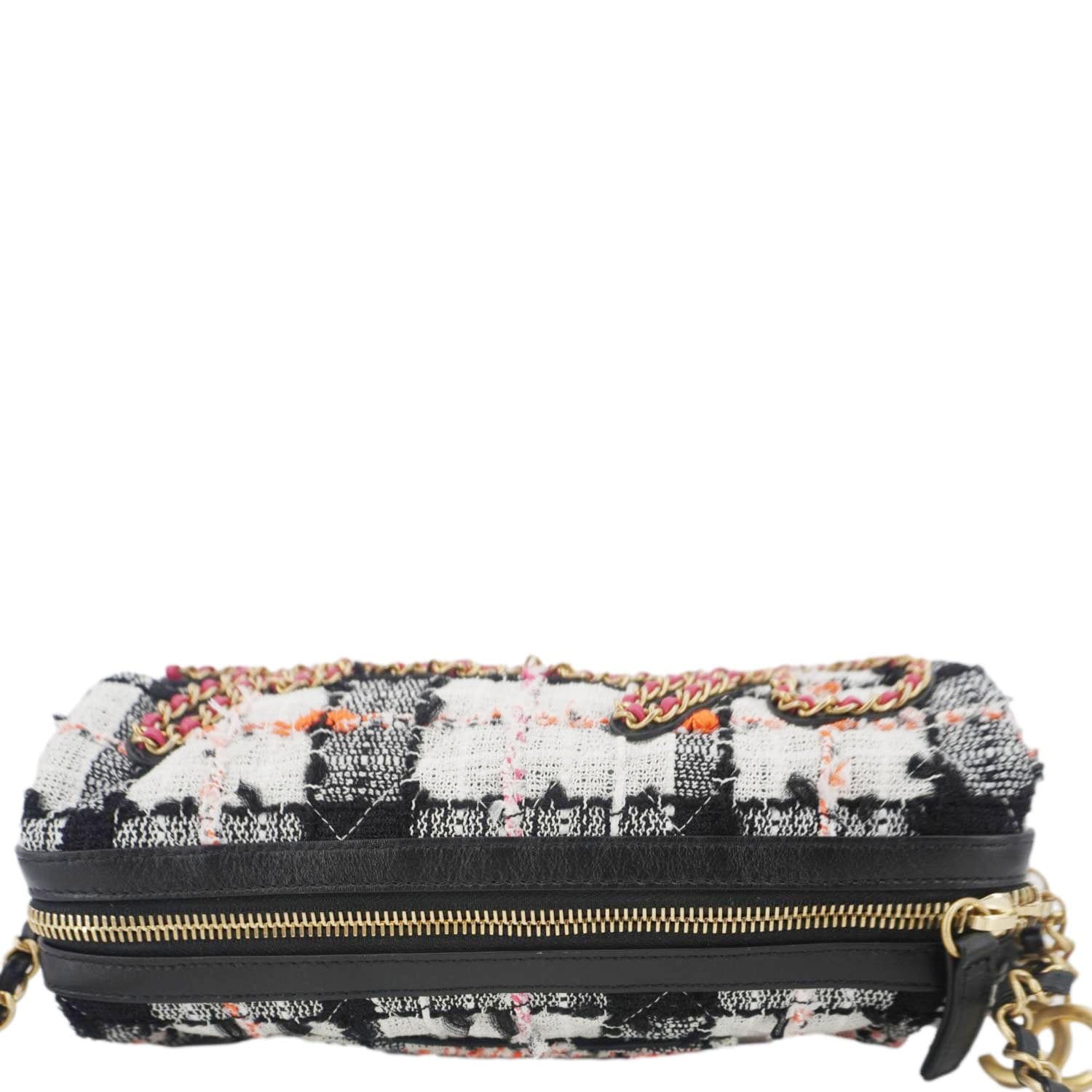 CHANEL Tweed Calfskin Signe Bowling Shoulder Bag Multicolor