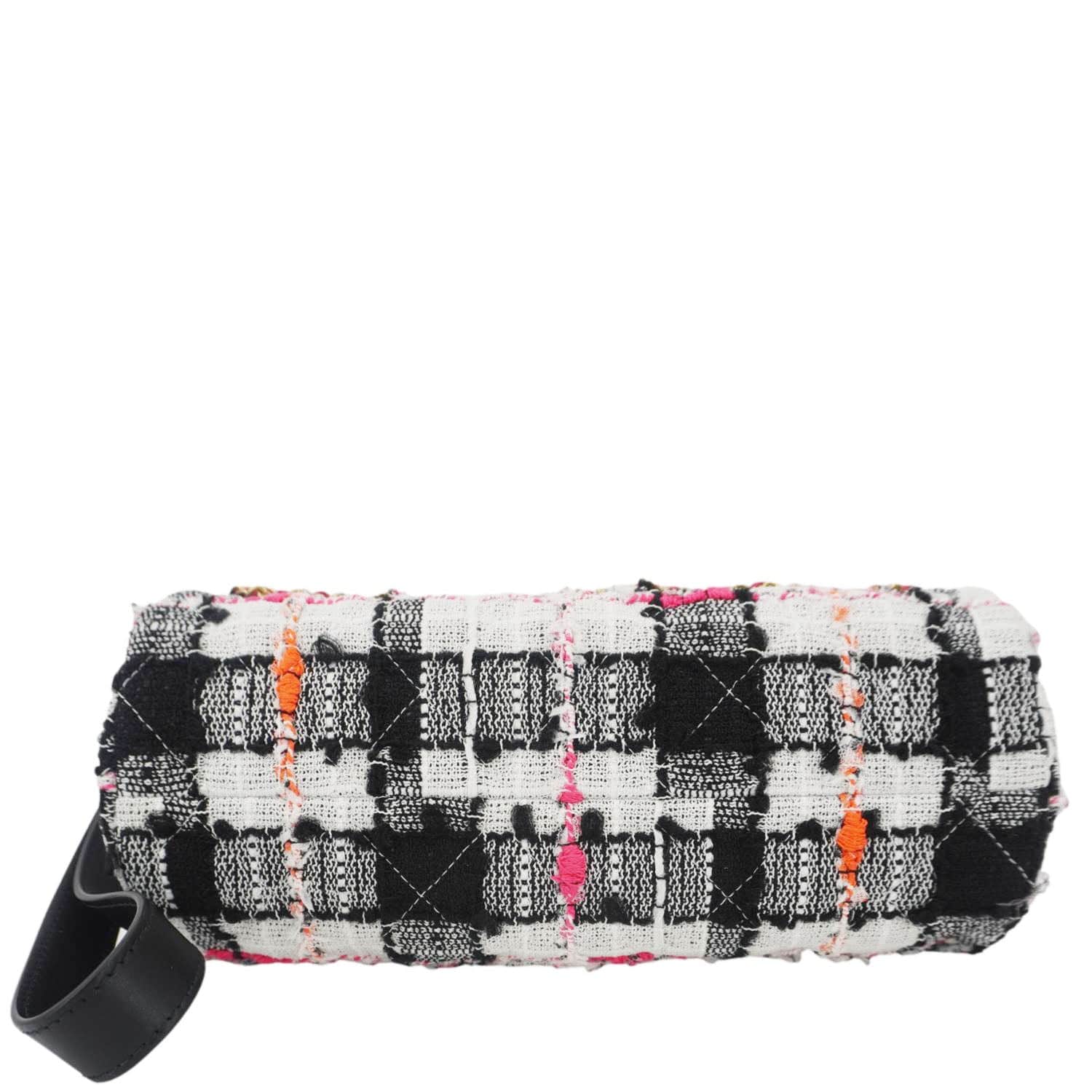 CHANEL Tweed Calfskin Signe Bowling Shoulder Bag Multicolor