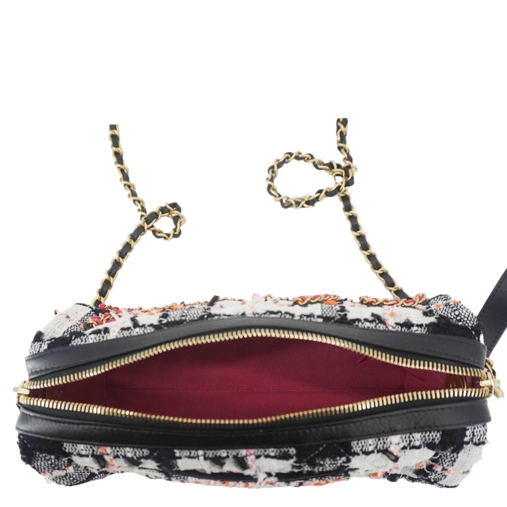 CHANEL Tweed Calfskin Signe Bowling Shoulder Bag Multicolor