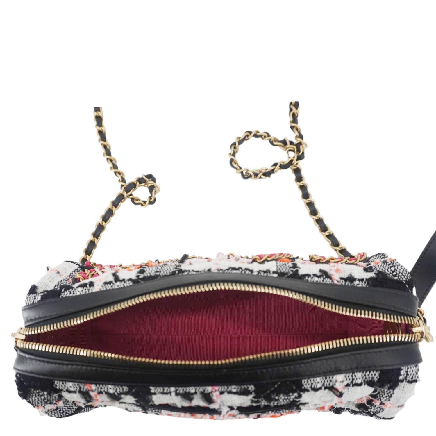 CHANEL Tweed Calfskin Signe Bowling Shoulder Bag Multicolor