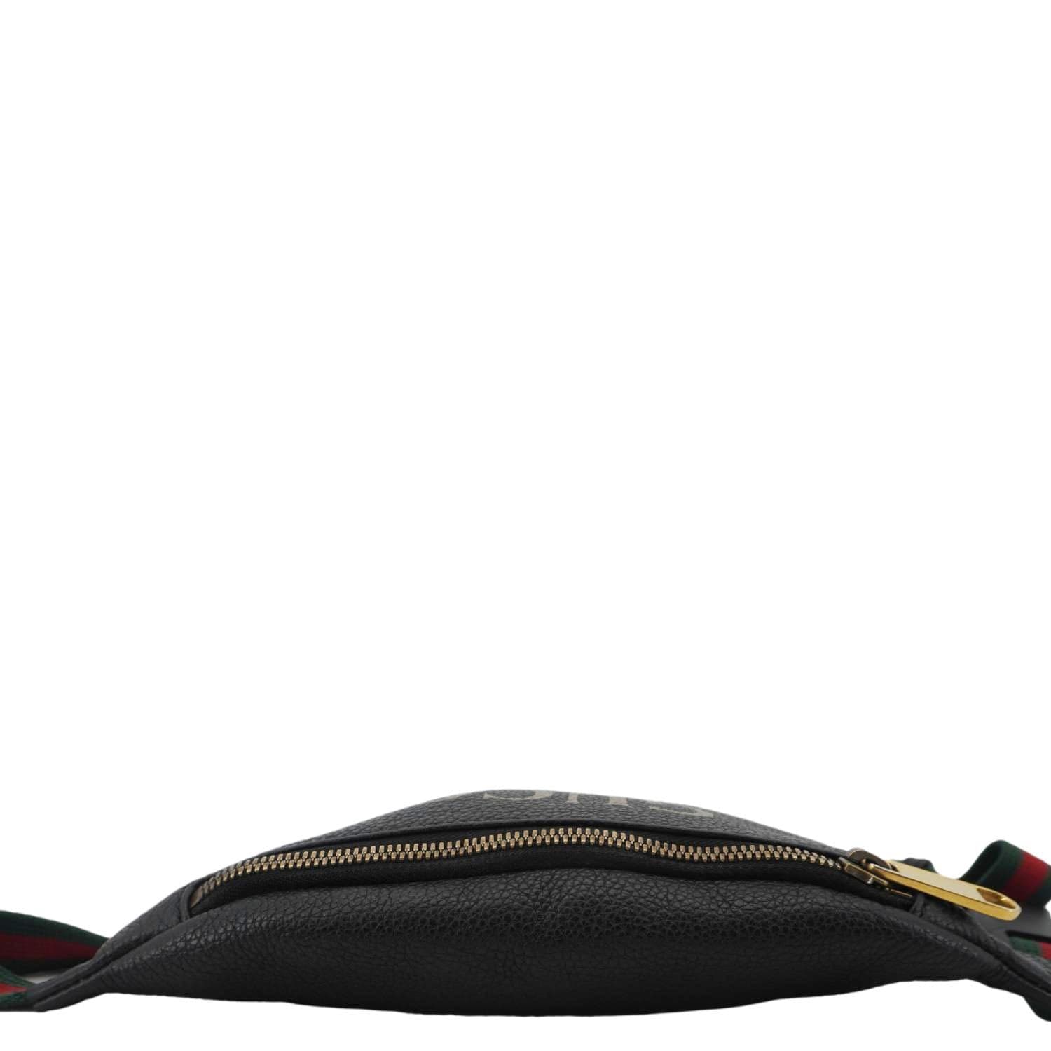 GUCCI Logo Print Small Grained Calfskin Leather Belt Bag Black 527792
