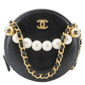 CHANEL Round Chic Pearls Quilted Leather Crossbody Bag Black
