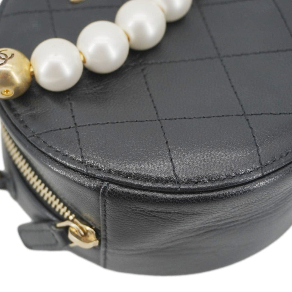 CHANEL Round Chic Pearls Quilted Leather Crossbody Bag Black