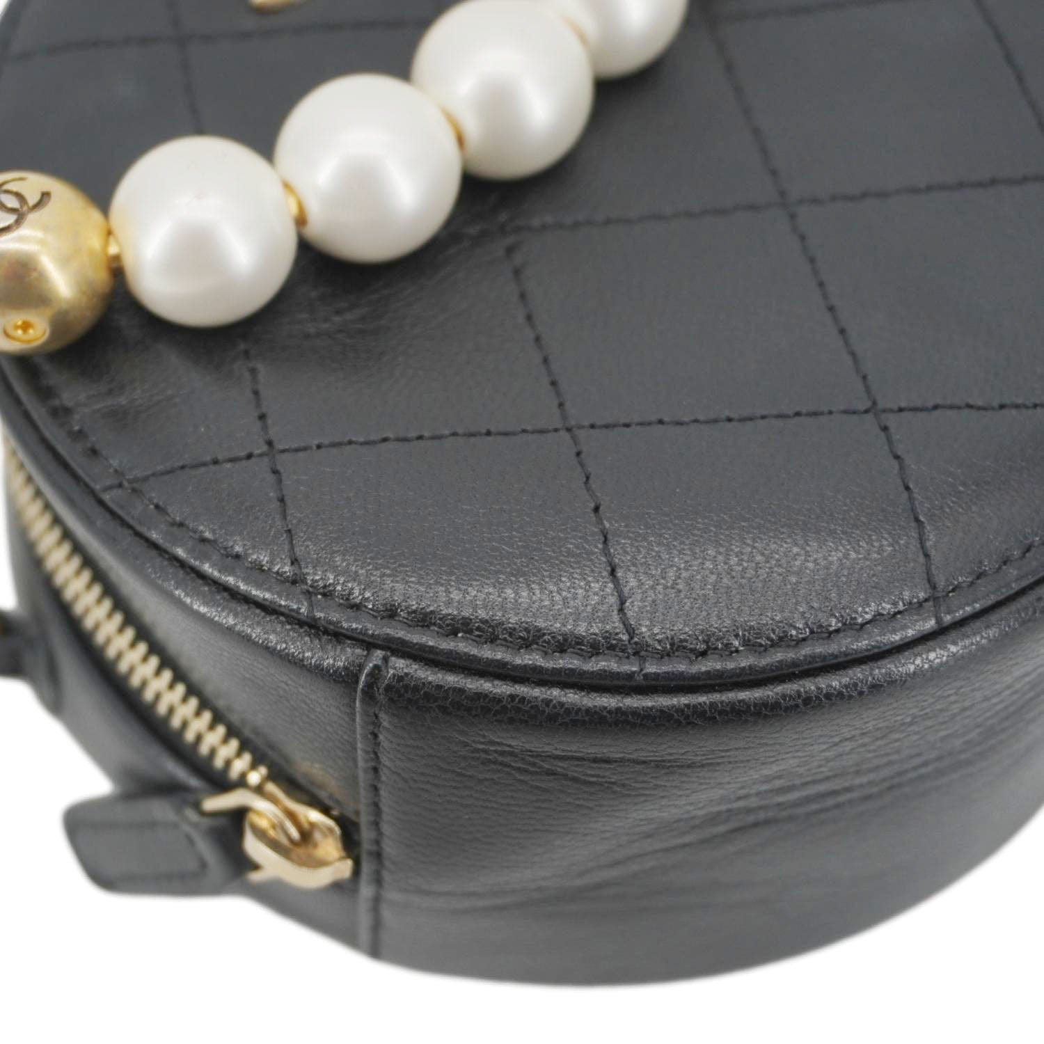 CHANEL Round Chic Pearls Quilted Leather Crossbody Bag Black