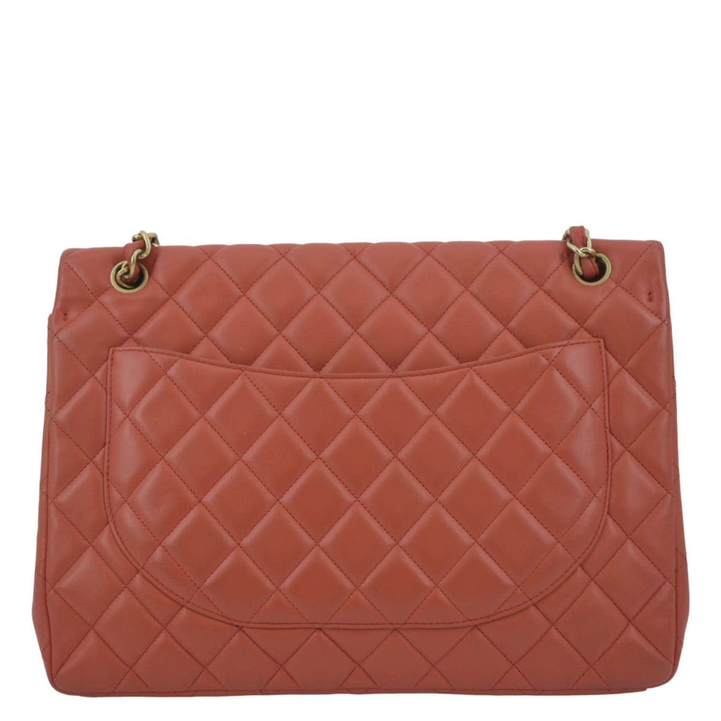 CHANEL Classic Maxi Single Flap Quilted Leather Shoulder Bag Red