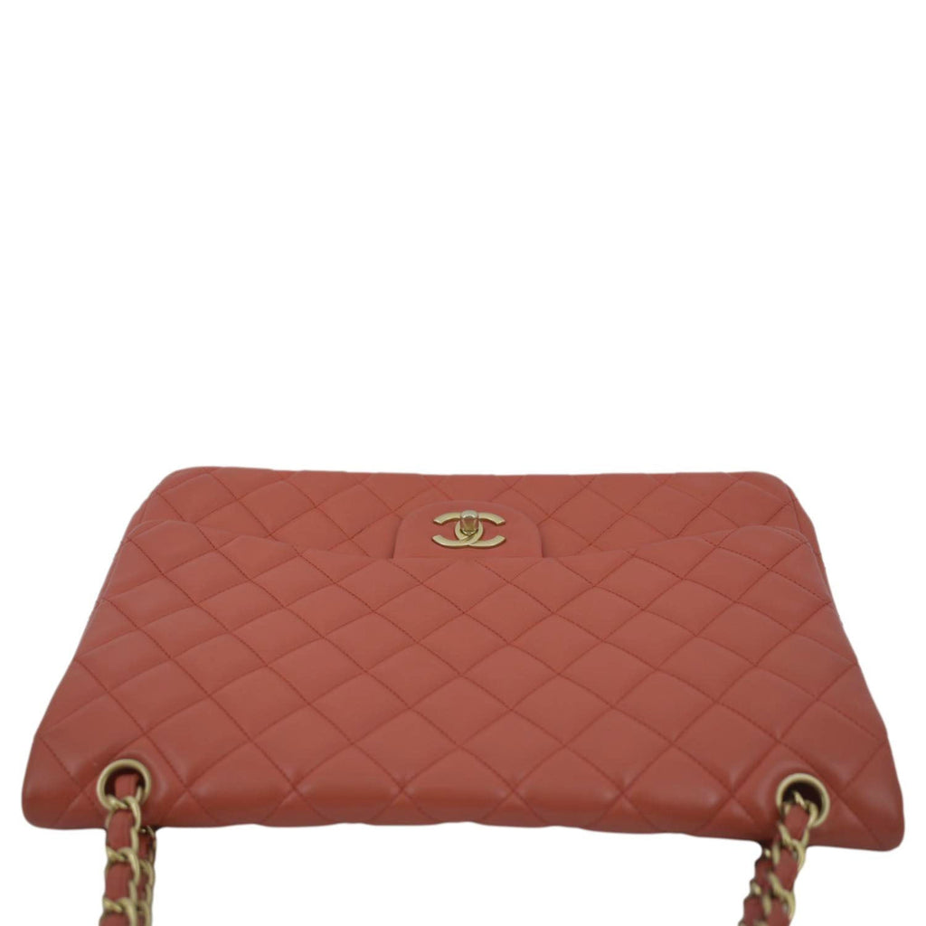 CHANEL Classic Maxi Single Flap Quilted Leather Shoulder Bag Red