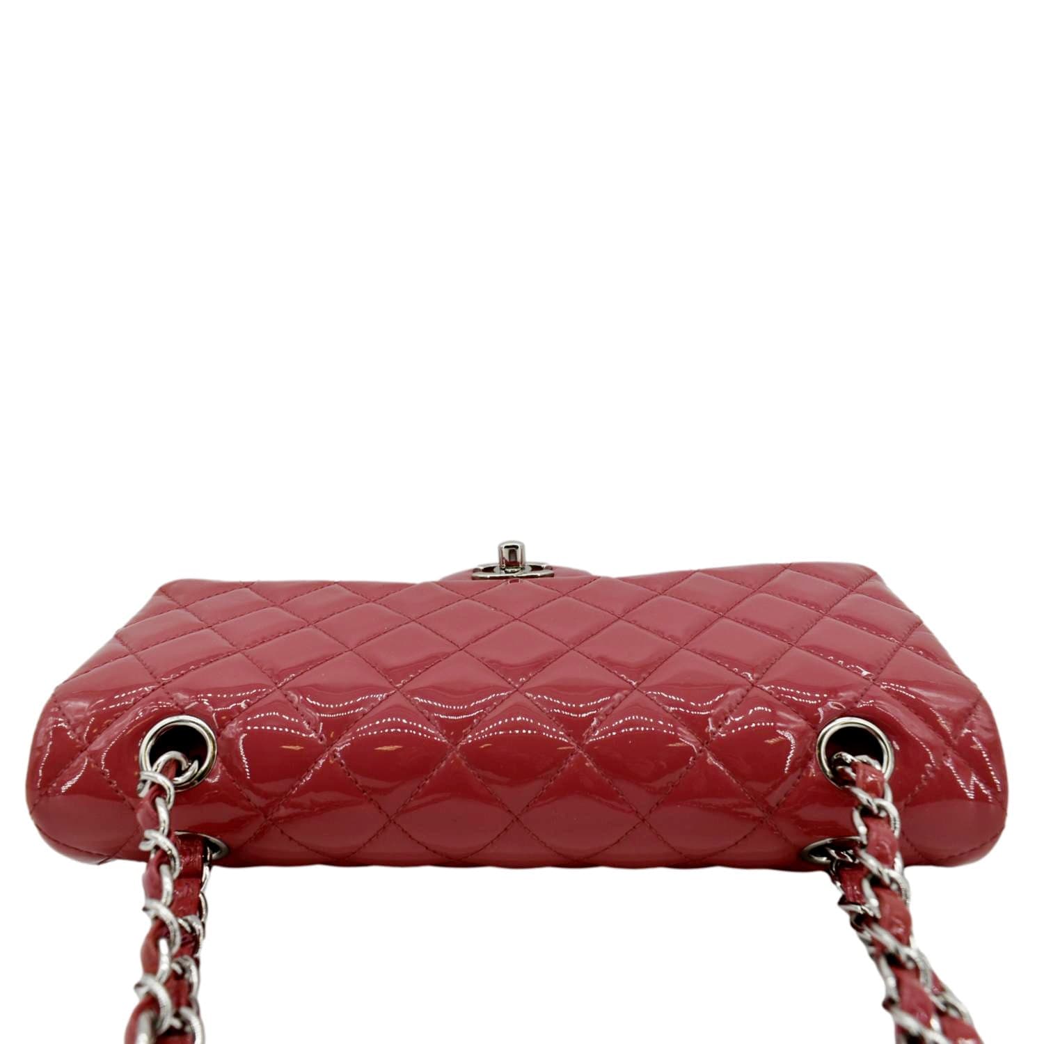 CHANEL Classic Double Flap Medium Quilted Patent Leather Shoulder Bag Dark Pink