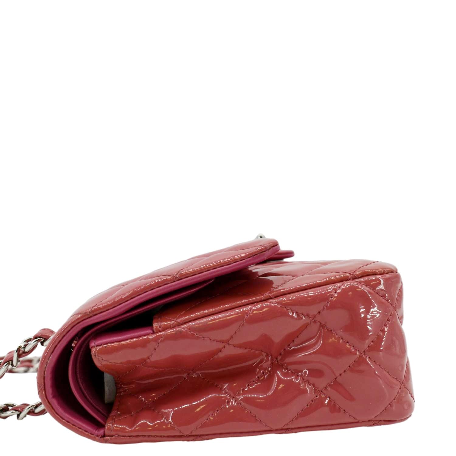 CHANEL Classic Double Flap Medium Quilted Patent Leather Shoulder Bag Dark Pink