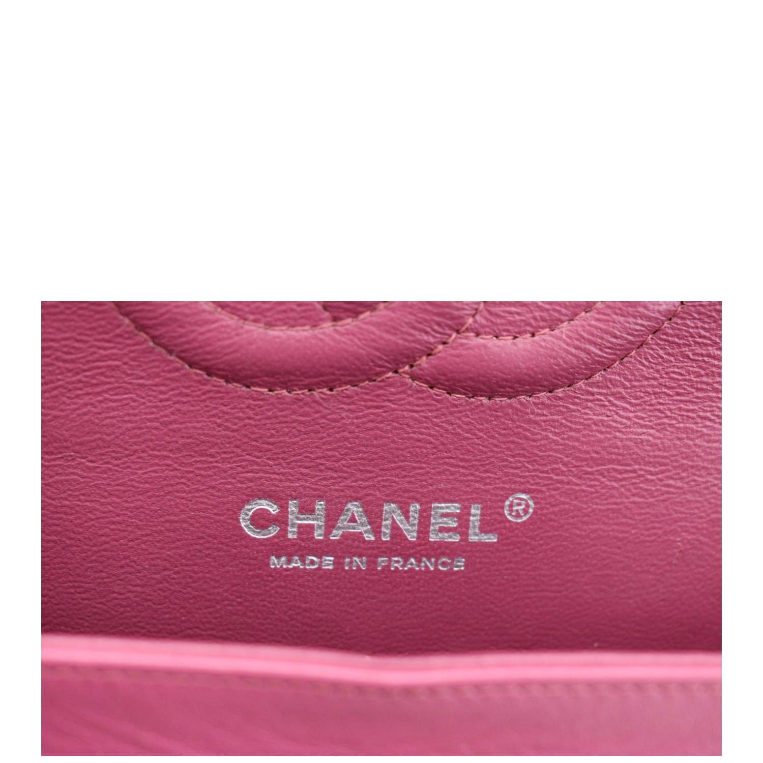 CHANEL Classic Double Flap Medium Quilted Patent Leather Shoulder Bag Dark Pink