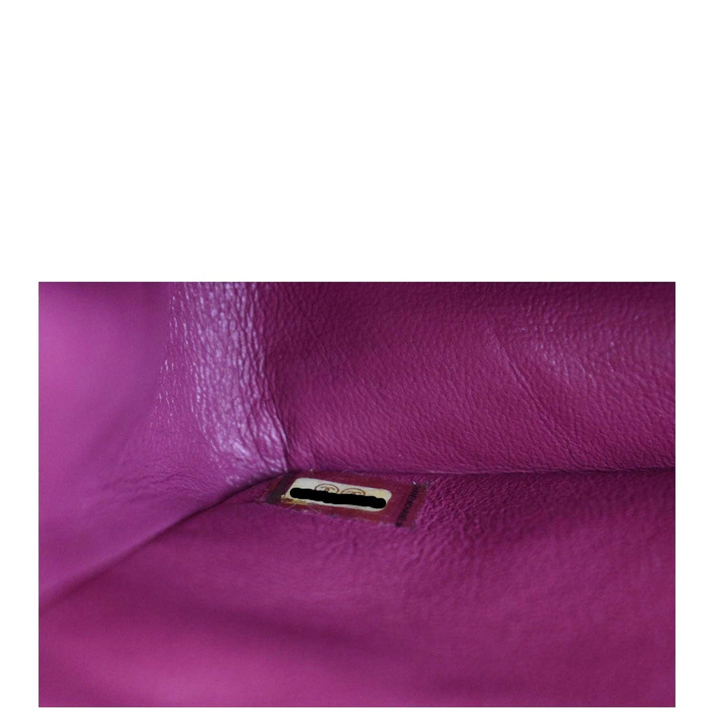 CHANEL Classic Double Flap Medium Quilted Patent Leather Shoulder Bag Dark Pink