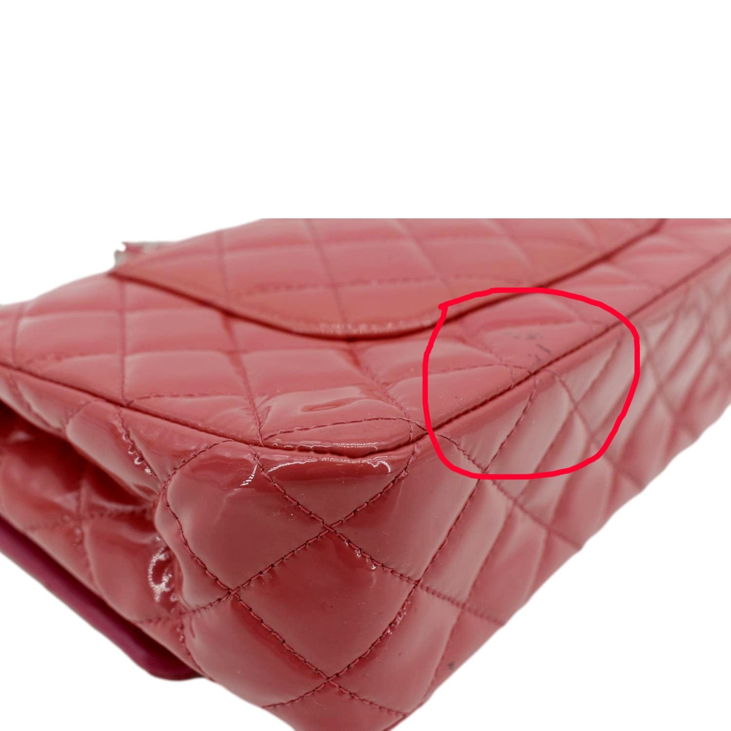 CHANEL Classic Double Flap Medium Quilted Patent Leather Shoulder Bag Dark Pink
