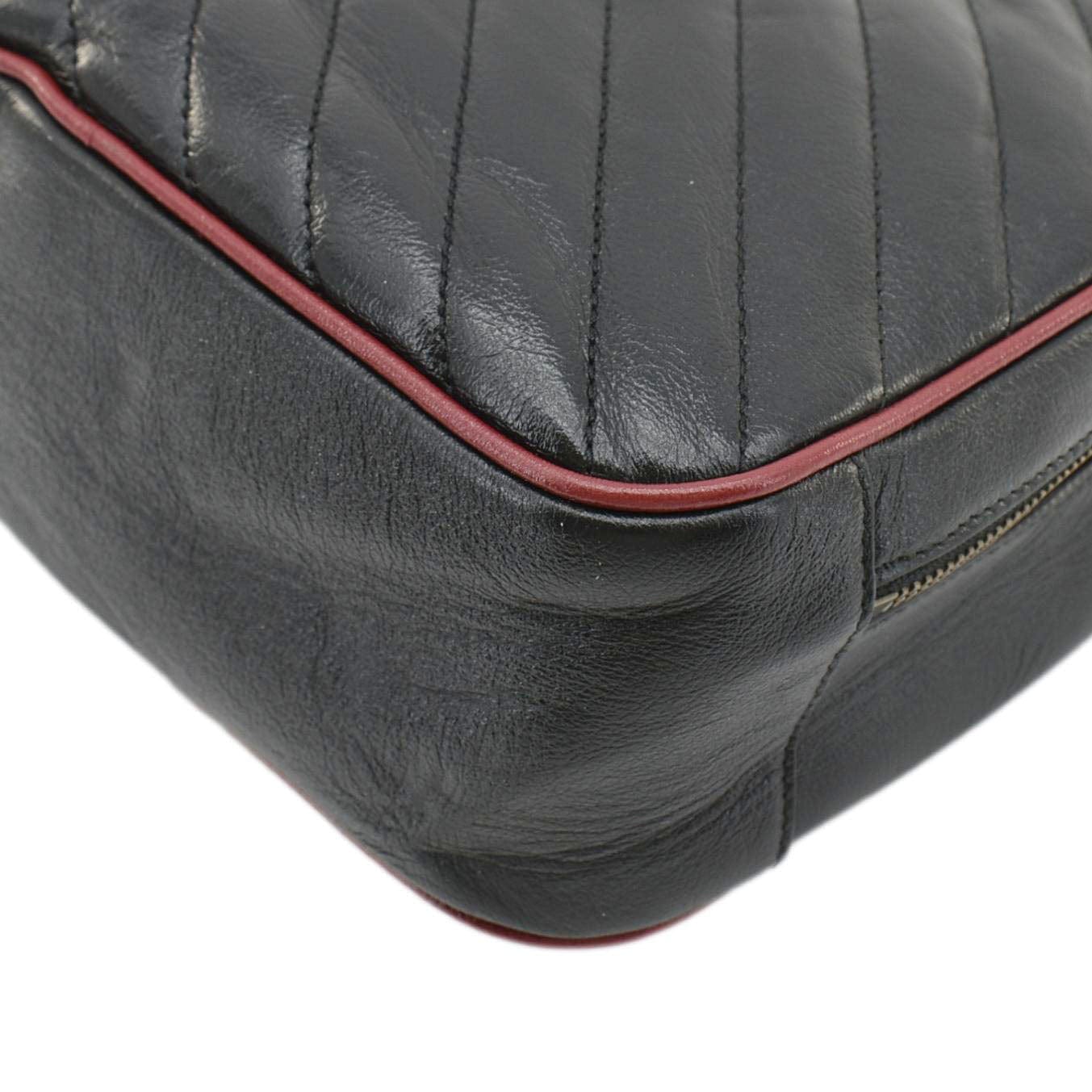 GUCCI GG Marmont Diagonal Leather Bamboo Top Handle Crossbody Bag Black 602270