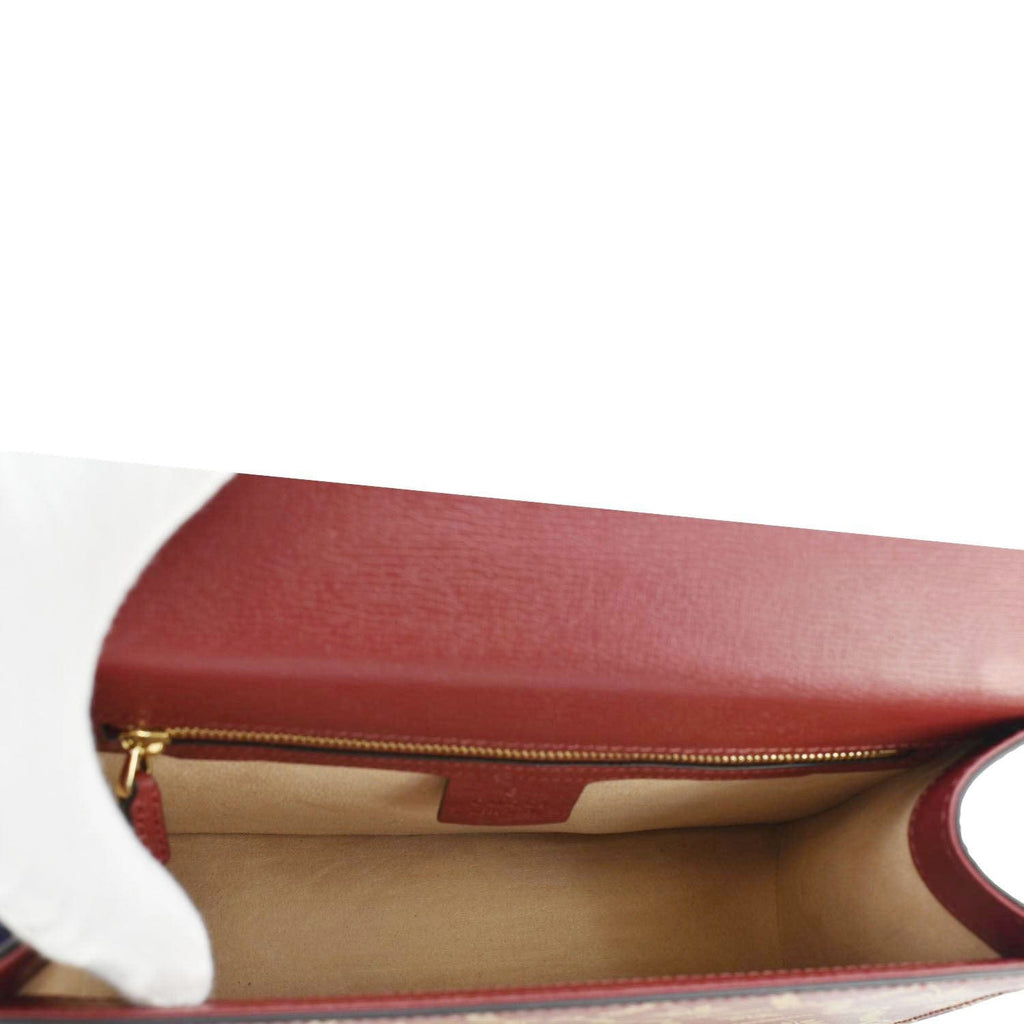 GUCCI Sylvie Small Printed Leather Satchel Bag Red 524405