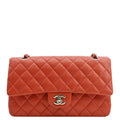 CHANEL Classic Medium Double Flap Quilted Perforated Leather Shoulder Bag Red