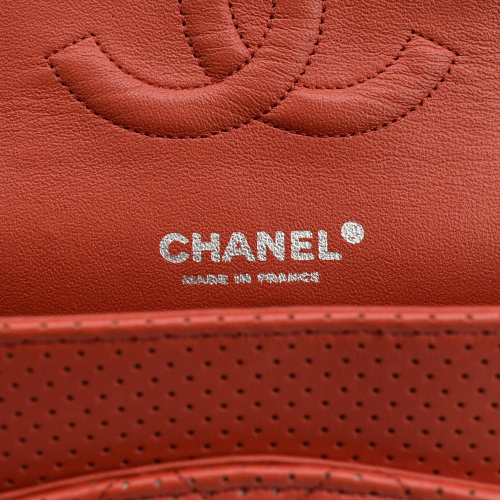 CHANEL Classic Medium Double Flap Quilted Perforated Leather Shoulder Bag Red