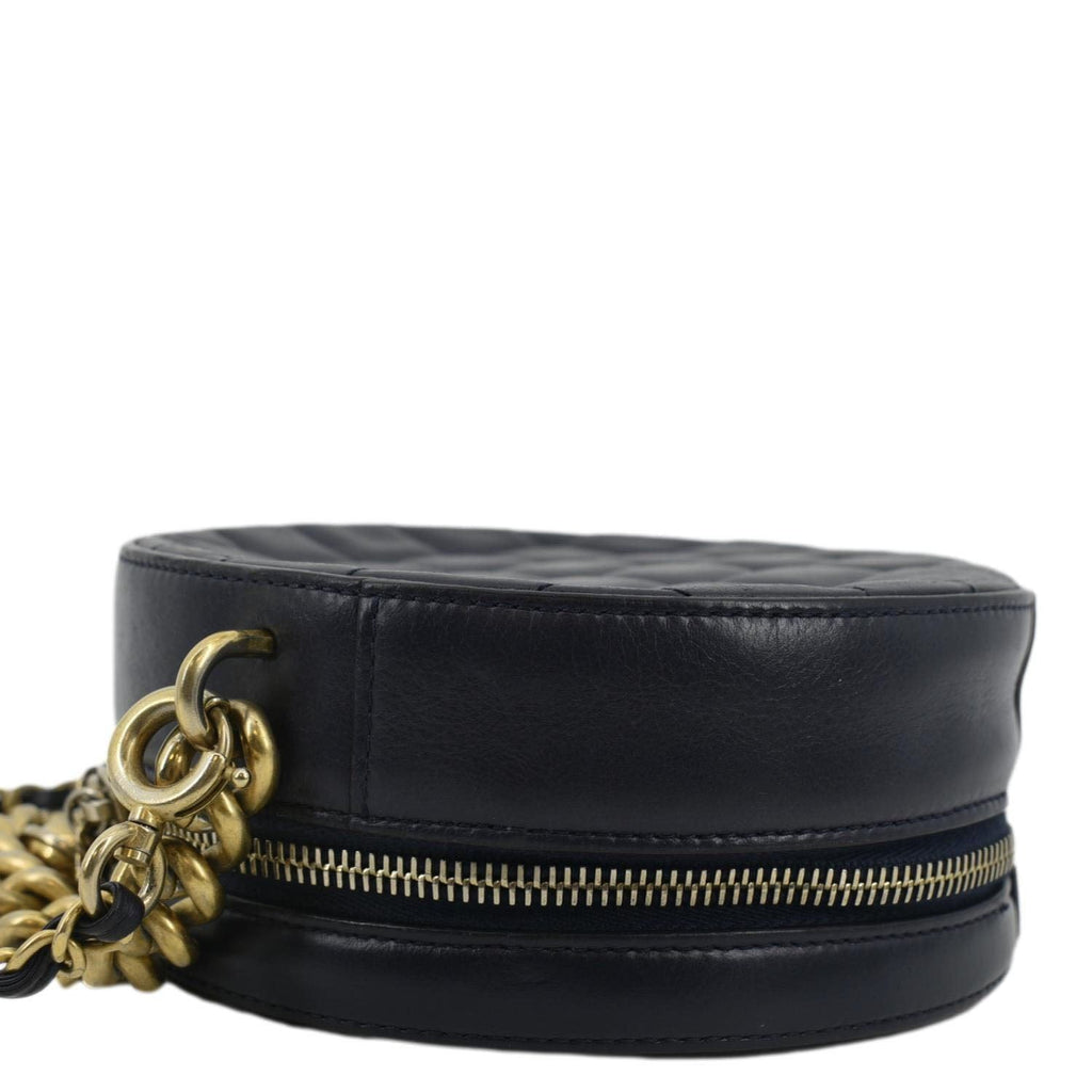 CHANEL Glazed Round As Earth Leather Evening Crossbody Bag Navy Blue