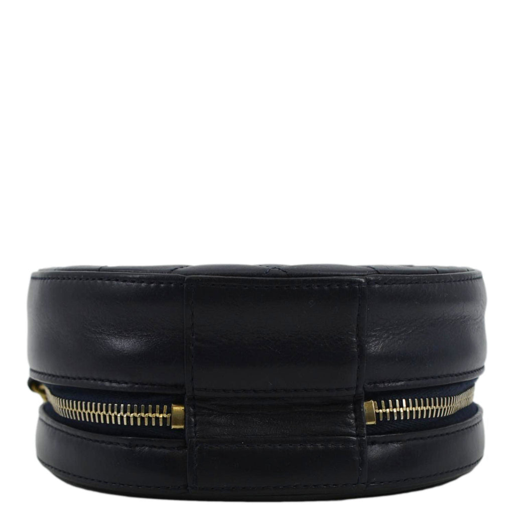 CHANEL Glazed Round As Earth Leather Evening Crossbody Bag Navy Blue