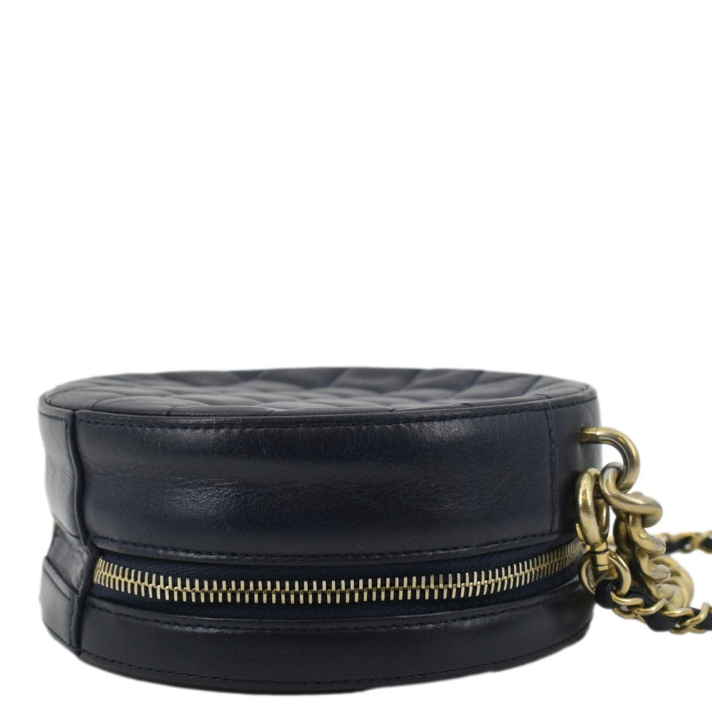 CHANEL Glazed Round As Earth Leather Evening Crossbody Bag Navy Blue