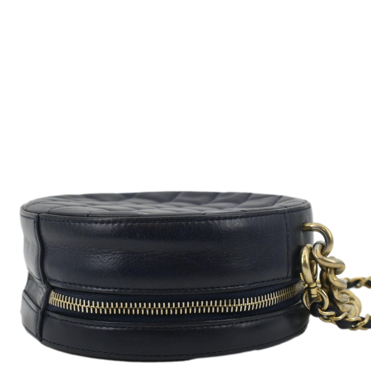 CHANEL Glazed Round As Earth Leather Evening Crossbody Bag Navy Blue