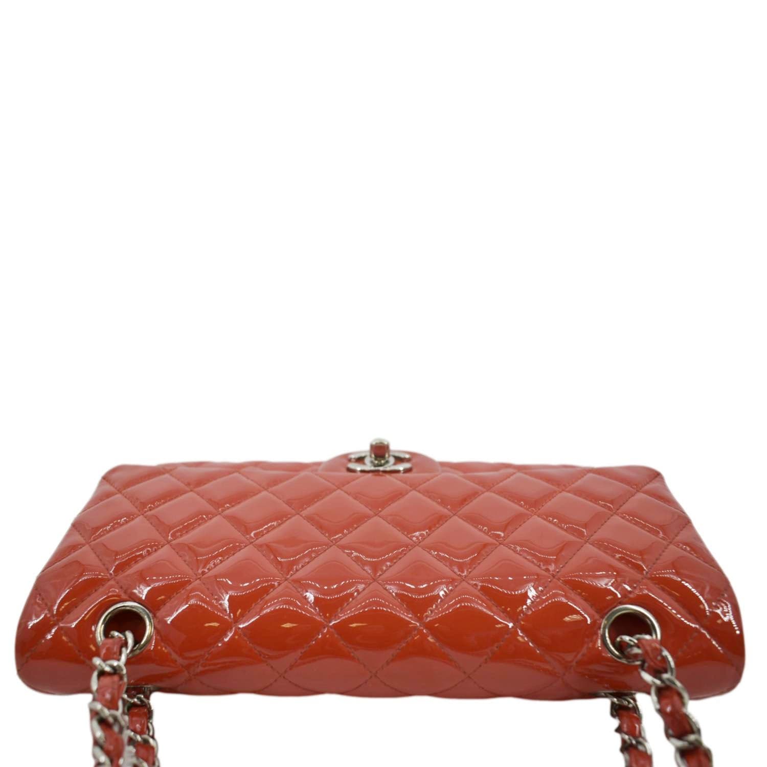 CHANEL Classic Double Flap Quilted Patent Leather Shoulder Bag Red