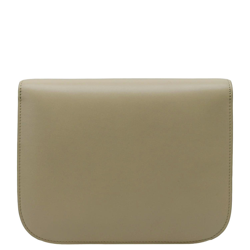 CELINE Classic Box Medium Leather Flap Shoulder Bag Greige