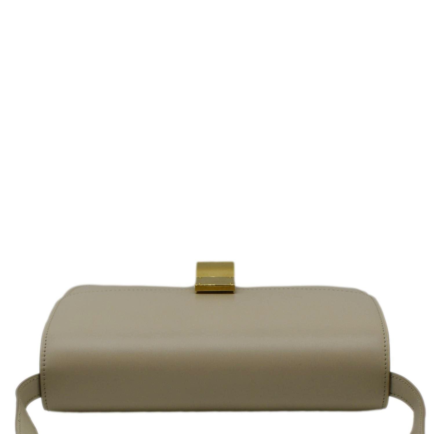 CELINE Classic Box Medium Leather Flap Shoulder Bag Greige
