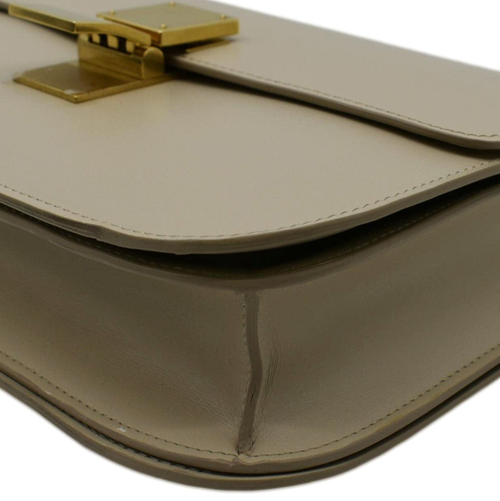 CELINE Classic Box Medium Leather Flap Shoulder Bag Greige