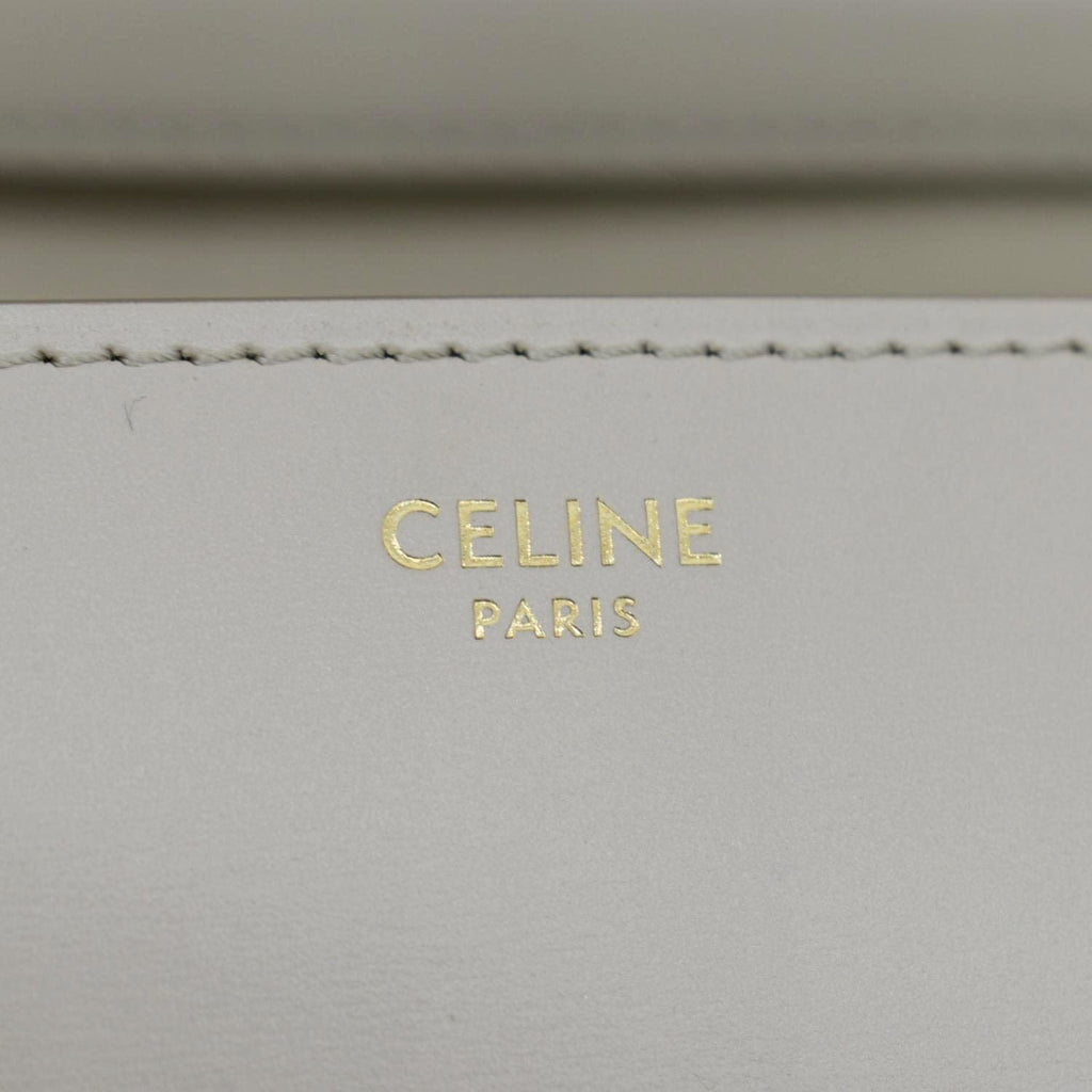 CELINE Classic Box Medium Leather Flap Shoulder Bag Greige