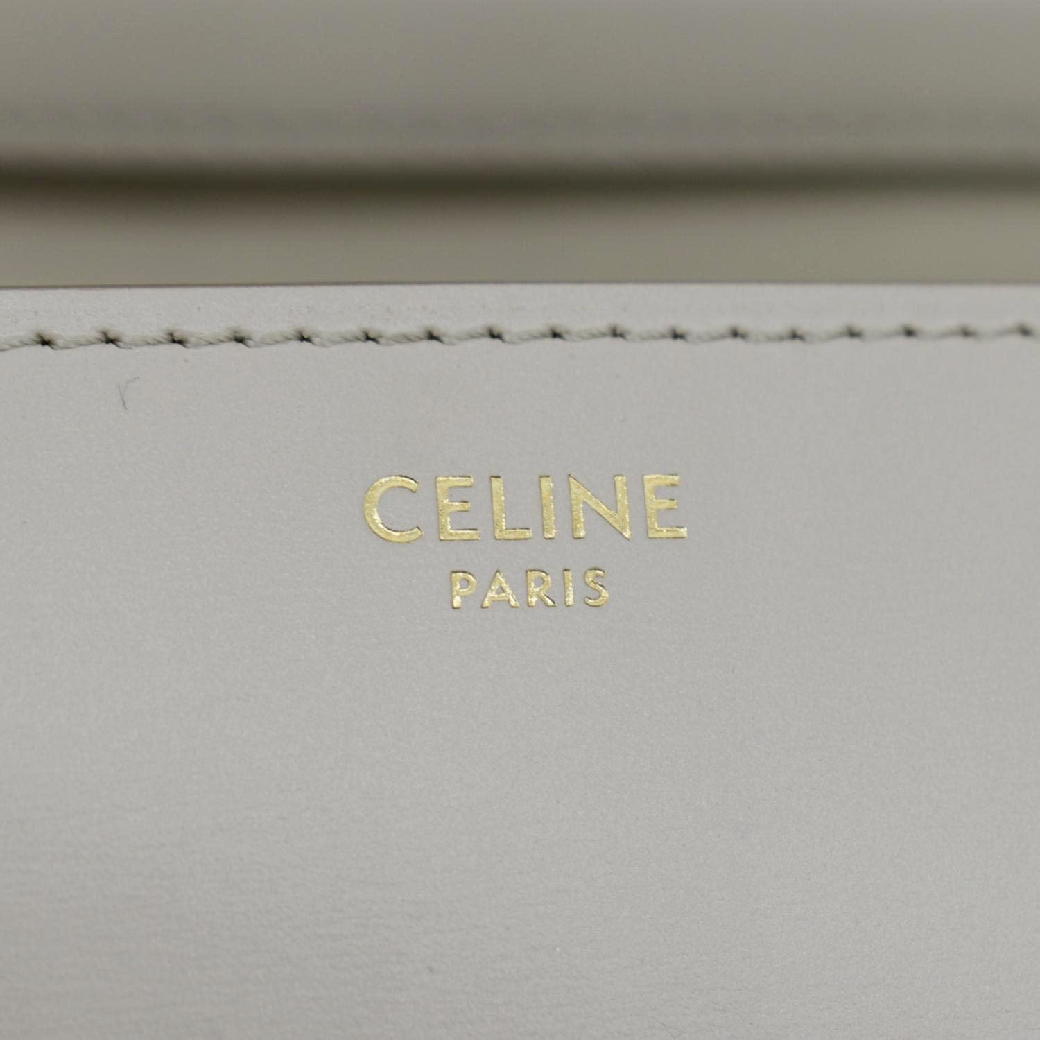 CELINE Classic Box Medium Leather Flap Shoulder Bag Greige