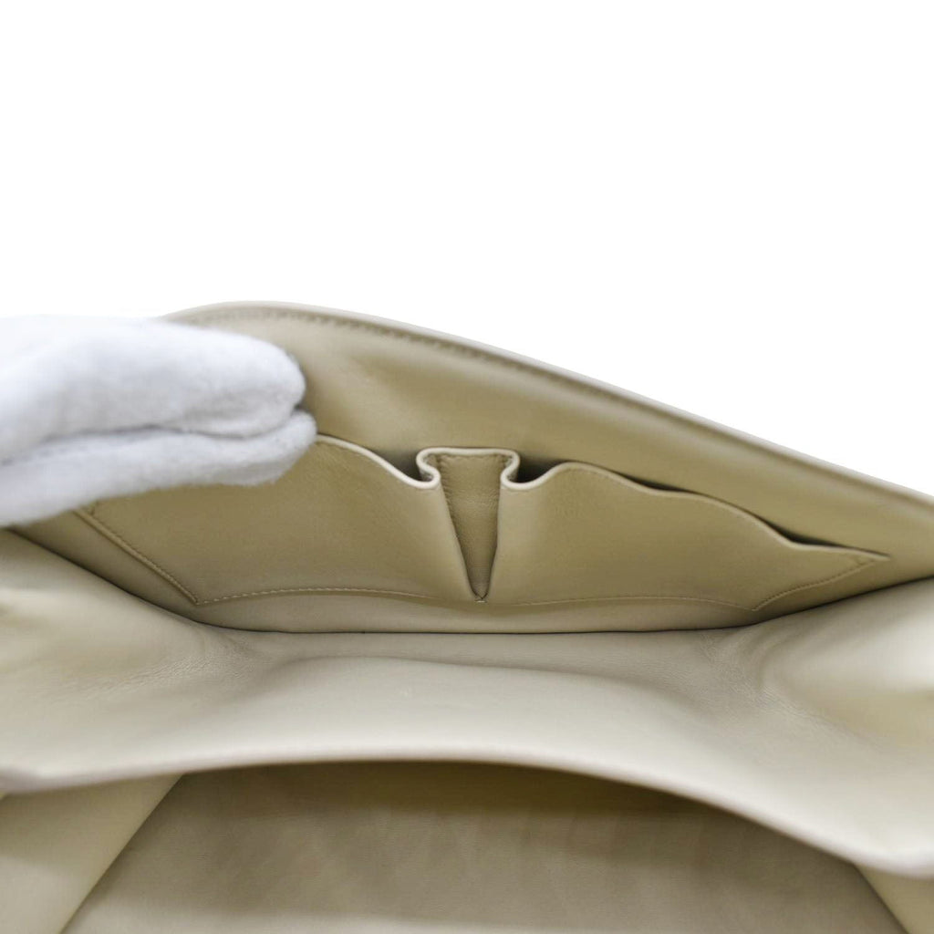CELINE Classic Box Medium Leather Flap Shoulder Bag Greige
