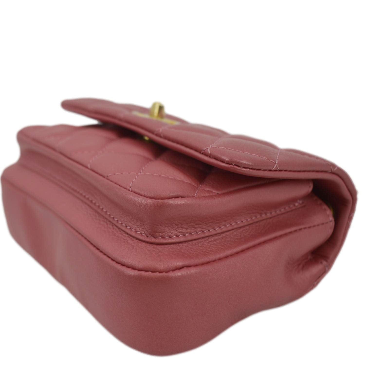 CHANEL Front Pocket Quilted Leather Crossbody Bag Pink