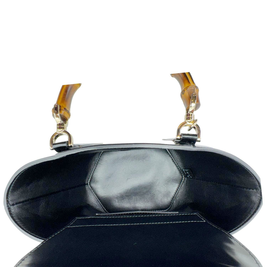 GUCCI Bamboo Top Handle Mini Leather Tote Bag Black 805832