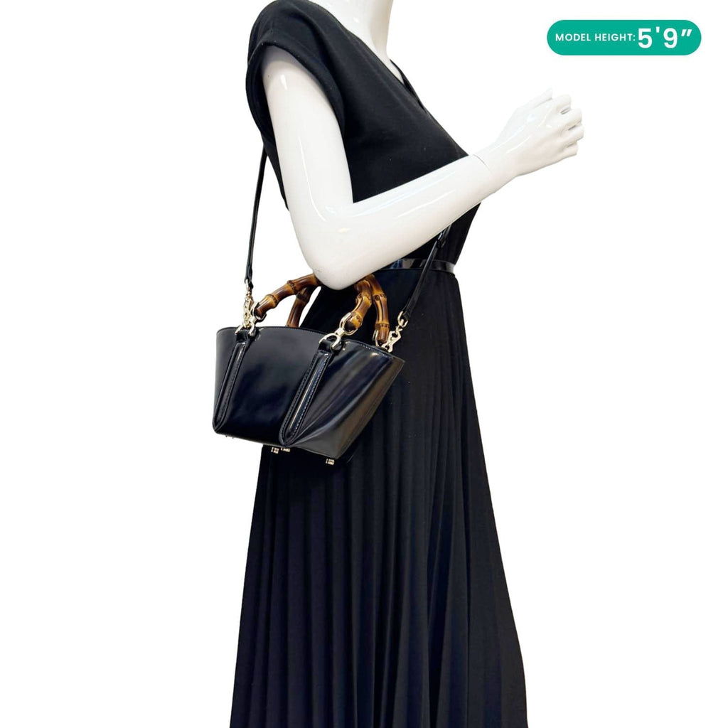GUCCI Bamboo Top Handle Mini Leather Tote Bag Black 805832