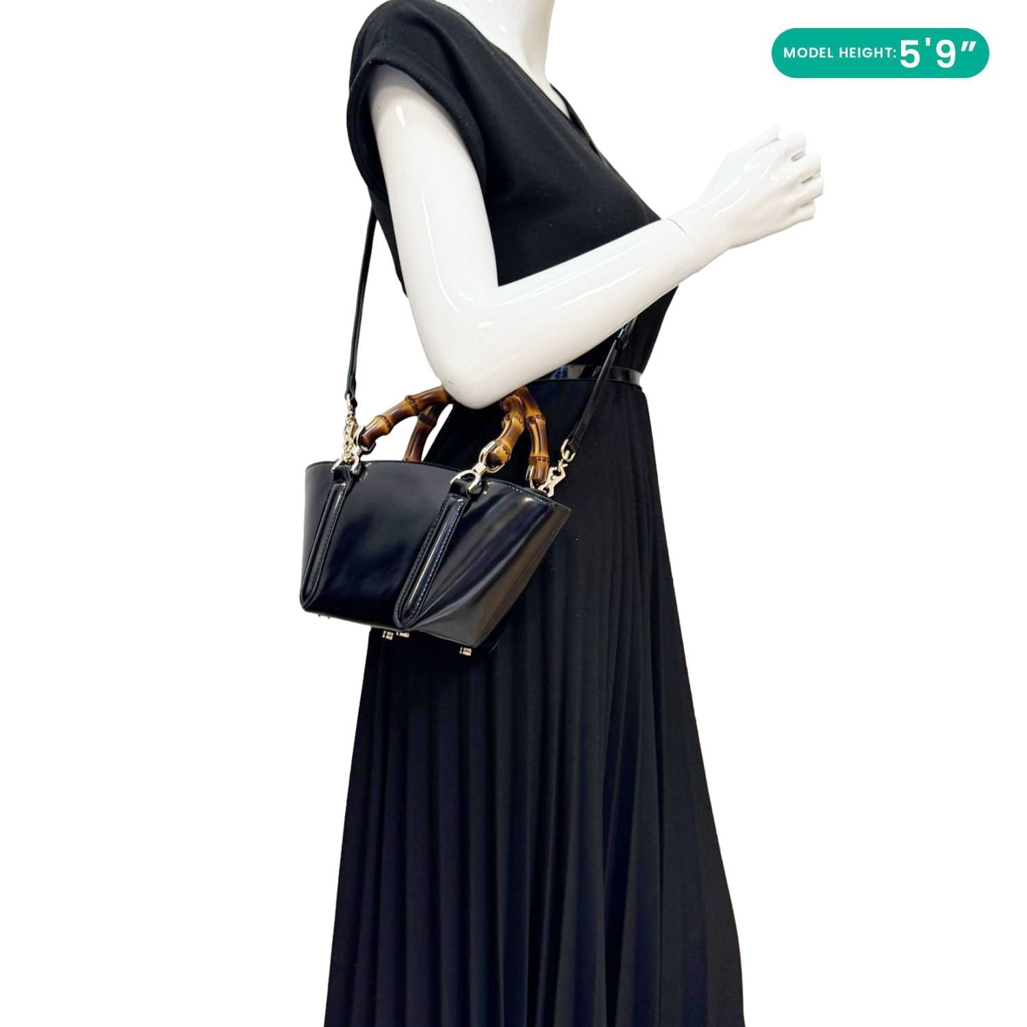 GUCCI Bamboo Top Handle Mini Leather Tote Bag Black 805832
