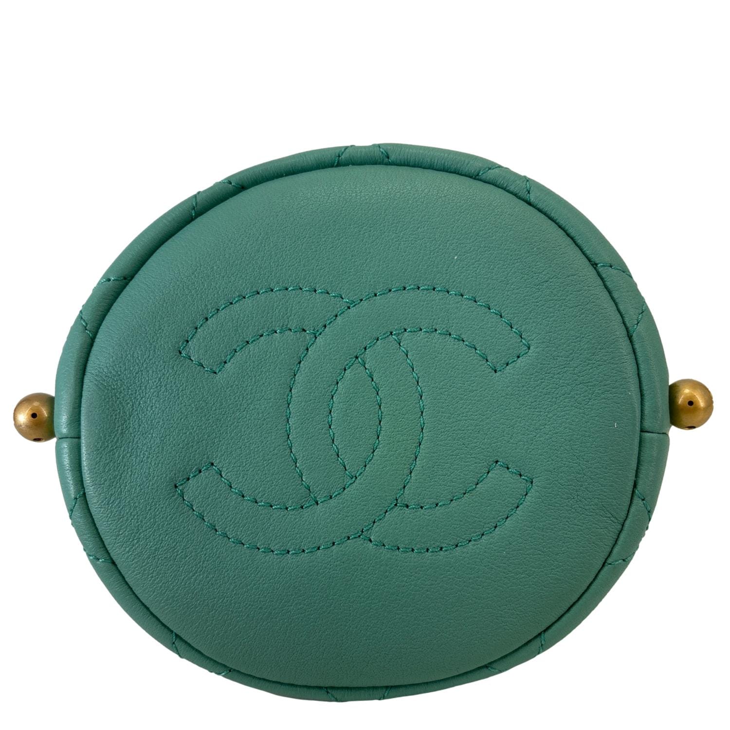 CHANEL About Pearls Quilted Calfskin Leather Drawstring Bucket Bag Teal
